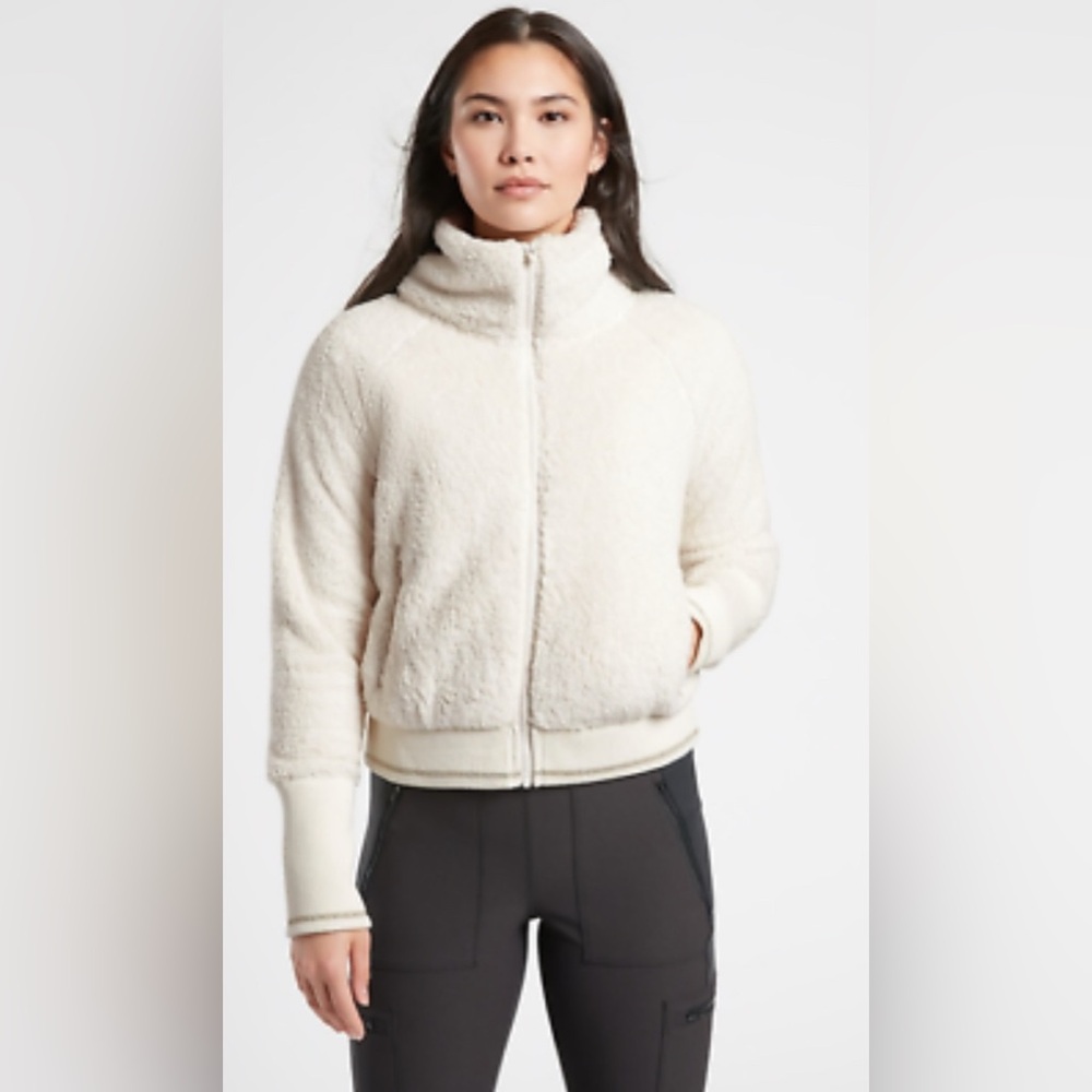 Athleta Tugga Sherpa Jacket Coat Women’s Plus 3X Teddy Fuzzy Warm Soft Ivory 3X